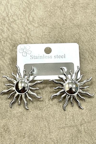 MAZEN 316 L Tarnish Resistant Steel Earrings with Sun Figure - Stainless Steel