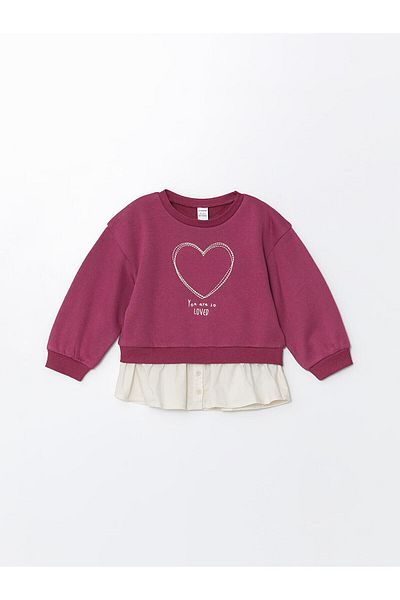 LC Waikiki Lcwk Crew Neck Printed Thick Baby Girl Sweatshirt