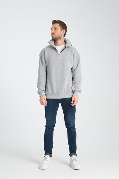 Store Unisex καφέ oversize βαμβακερό φούτερ Fleece - Όρθιος γιακάς, μισό φερμουάρ