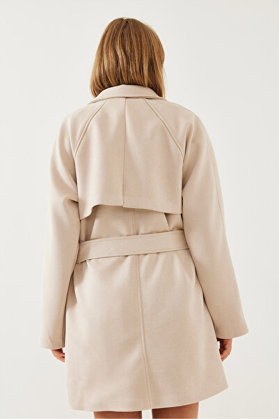 Bianco Lucci Kadın Çizgili Astar Detay Kuşaklı Süet Trençkot 2601 60351118