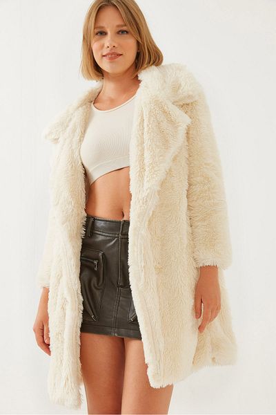 Bianco Lucci Damen-Plüschmantel mit Knopfdetail 2480 60351114