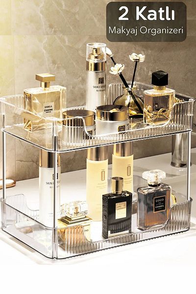 Kitchen Life 2 Tiers Crystal Makeup Organizer Multi-Purpose Decorative Cosmetic Jewelry Accessory Organizer Bathroom Shelf