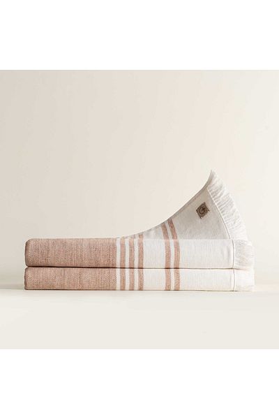 Ecocotton Σετ πετσετών μπάνιου Erva 2 τεμαχίων - 100% οργανικό βαμβάκι και λινό, Melange Terra, 70x140 cm