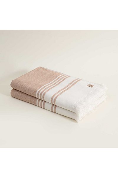 Ecocotton Σετ πετσετών μπάνιου Erva 2 τεμαχίων - 100% οργανικό βαμβάκι και λινό, Melange Terra, 70x140 cm