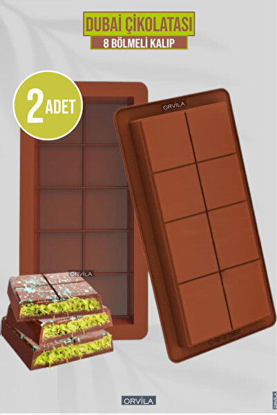 Orvila 2 Square Chocolate Molds Dubai Chocolate Making Mold | Silicone 8-Piece Non-Stick Bar