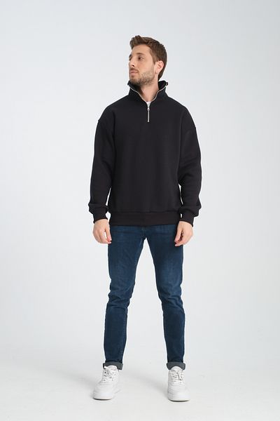 Store Hanorac verde unisex oversize din bumbac fleece din lână cu guler ridicat - jumătate de fermoar