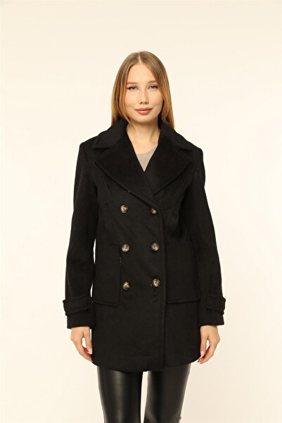 HomeStore Kaban Kemik Düğme Detaylı 2 Kese 2 Yan Cepli - Siyah