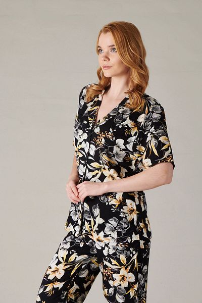 Rubina Secret Set de pijamale pentru femei 4 anotimpuri - 100% bumbac, guler cămașă cu nasturi și halat