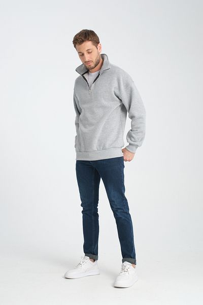 Store Unisex καφέ oversize βαμβακερό φούτερ Fleece - Όρθιος γιακάς, μισό φερμουάρ