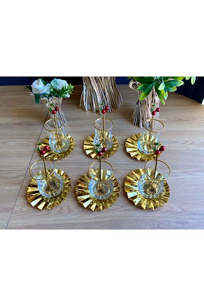 atabey home collection طقم شاي إيفا 18 قطعة - مروحة معدنية وملعقة مع طبق متقاطع