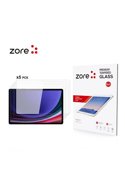 zore Galaxy Tab S10 Plus Compatible Zore 5in1 Tablet Tempered Glass Screen Protector-Colorless