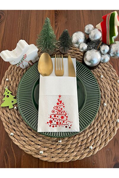 kidspartim منديل أبيض مطلي باللون الأحمر من خشب الصنوبر مع جيوب - 12 قطعة 40x40