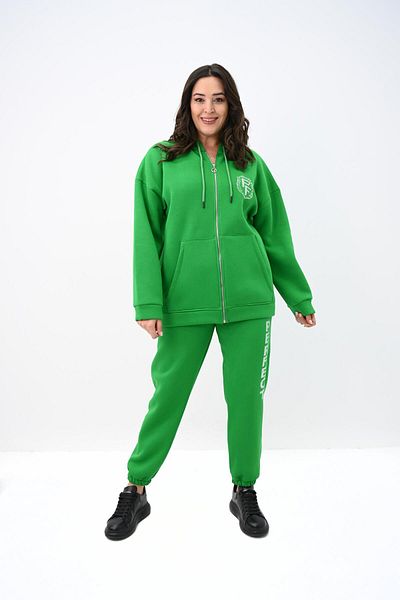 Koza Butik Дамски спортен екип с качулка и щампа от камъни, размер Plus Size, 8153-2