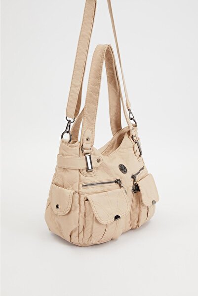 Levidor Geantă de umăr cremă cu buzunare duble în față