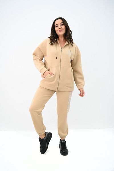 Koza Butik Γυναικεία φόρμα μεγάλου μεγέθους με κουκούλα με λεπτομέρεια στάμπα 8153-2