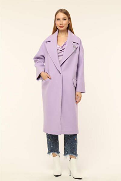 HomeStore Kaban Geniş Kesim Tek Düğme 2 Süs Cep - Lila