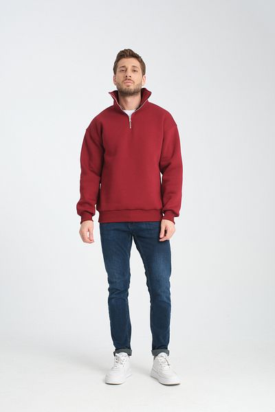 Store Πράσινο Unisex Oversize Βαμβακερό Fleece Μάλλινο Σαλιάρα με Κολάρα - Μισό φερμουάρ
