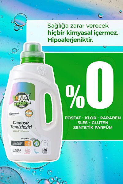 Just Green Organic Bitkisel Renkliler Için Çamaşır Deterjanı,%100 Bitkisel, Doğal Ve Güçlü Deterjan, 30 Yıkama,1500 Ml.