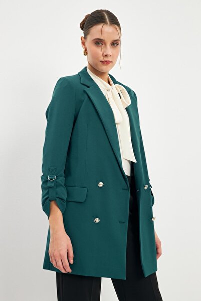 Zühre Jachetă de smarald - cu detaliu pe mâneci, model 0002