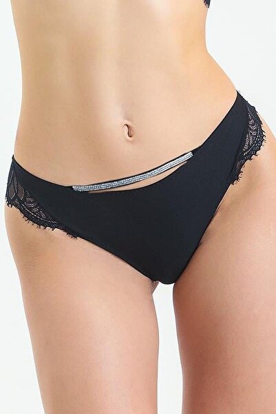 Magic Form 686 Γυναικεία εσώρουχα με δαντέλα και πέτρες στην πλάτη-Μαύρο