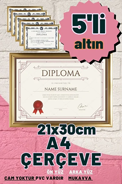 CreaWitch 5 Pieces A4 Pvc Framed Document Certificate Photo Picture Gold Set of 5