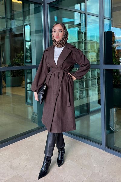 Tarzım Tuba Women's Belted Stamped Hijab Coat