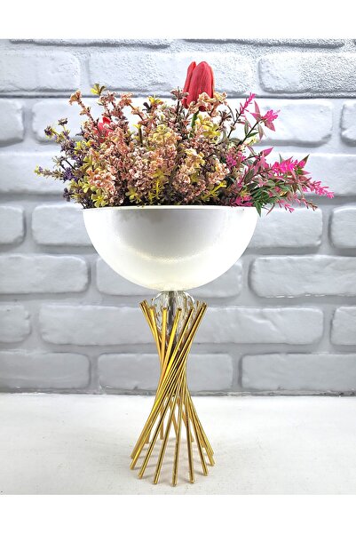 Decodelight Μοντέρνο διακοσμητικό επιχρυσωμένο λευκό βάζο με πέτρινα πόδια σε...