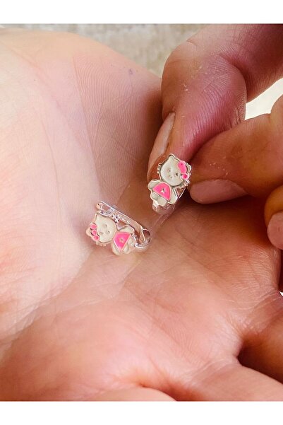 Rachel Silver 925 Ayar Gümüş Hello Kitty Pembe Renkli Mineli Çocuk Küpesi