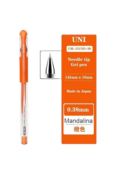 UNİ-BALL UNIBALL Signo Needle - 0.38 قلم جل ذو طرف إنجليزي باللون اليوسفي (ثلاث قطع)