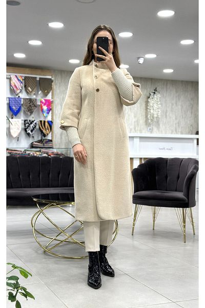 Matex - Angora Coat with Knitted Sleeve Detail (Plus Size)