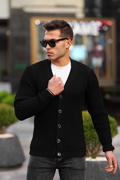 Valiberta Nopenli Ribbed Knitted Buttoned Cardigan - Black