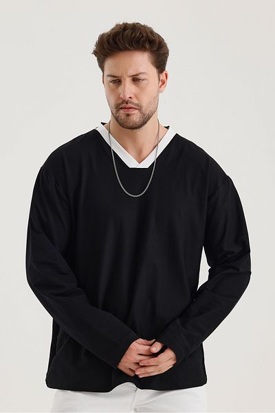 rammers Tricou cu mânecă lungă cu decolteu în V, cu potrivire confortabilă