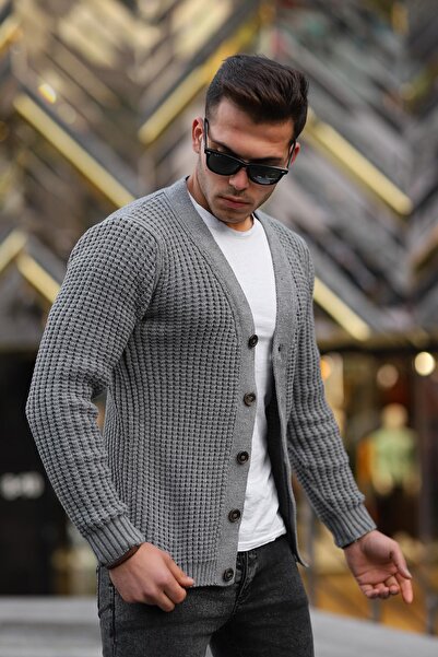 Valiberta Nopenli Ribbed Knitted Buttoned Cardigan - Smoked