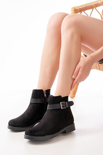 Moda Asmira 165-204/1 Black Suede Buckle Accessory Zippered Daily Women's Boots