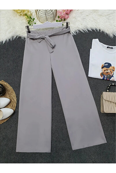 Kirazgym Women's Elastic Waist Dumbbell Crepe Wide Leg Trousers