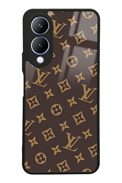 Spoyi Vivo Y17s Kahverengi LV Tasarımlı Glossy Telefon Kılıfı