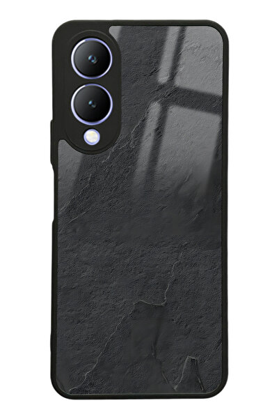 Spoyi Vivo Y17s Siyah Mermer Tasarımlı Glossy Telefon Kılıfı