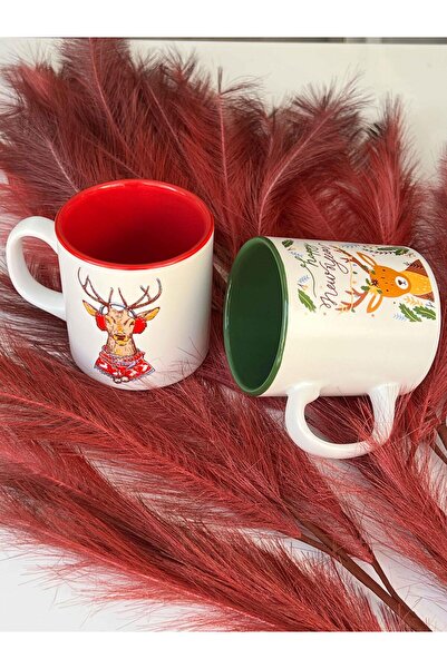 ROSSEV 2 Piece Christmas Green-Red 10cm Mug Set