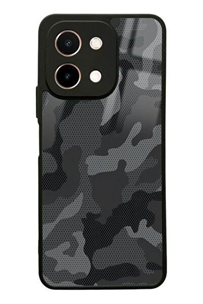 Spoyi Vivo Y28 Siyah Kamuflaj Tasarımlı Glossy Telefon Kılıfı