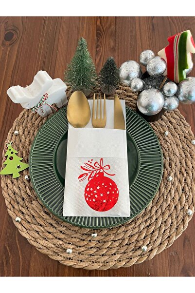 kidspartim زخرفة شجرة صنوبر عيد الميلاد المذهبة باللون الأحمر 12 منديل ورقي أ...