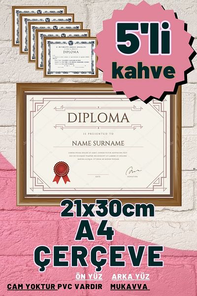 CreaWitch 5 Pieces A4 Brown Pvc Framed Document Certificate Photo Picture