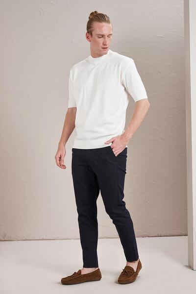 TENA Men's Ecru Stand Collar Ribbed Knitwear T-Shirt