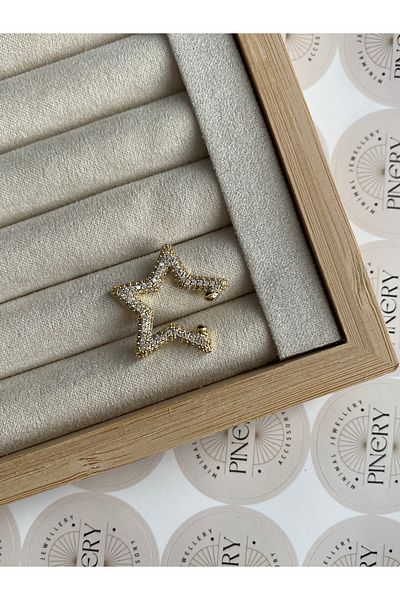 Pinery Jewels Women's Earcuff Cartilage Earrings with Star Stone Brass Plated Overlay