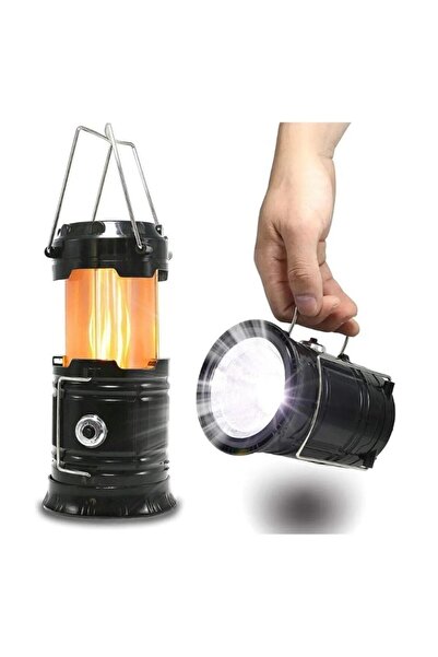 Kenko Alev Efektli Büyük Boy Kamp Lambası Güneş Enerjili Led Solar Şarjlı Usb Girişli Fener Çadır Işığı