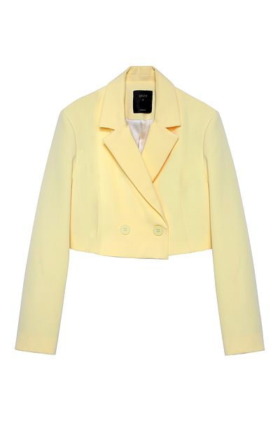 Quzu Κίτρινο διπλό στήθος Crop Blazer