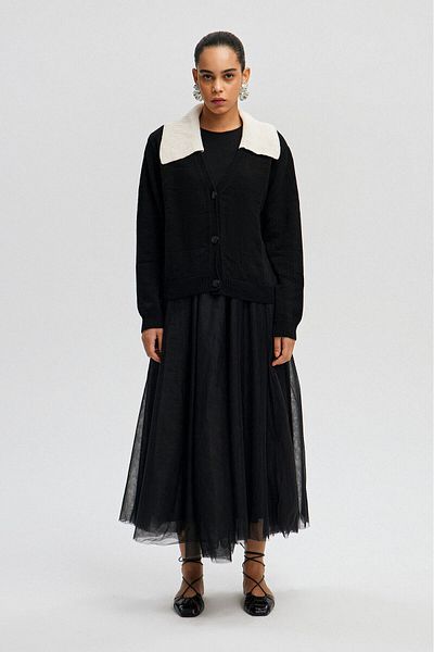 Touché Privé CONTRAST COLLARED KNITWEAR CARDIGAN