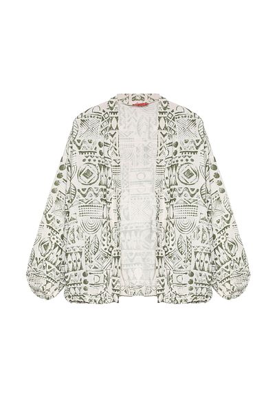 Quzu Natural Ethnic Patterned Kimono Jacket