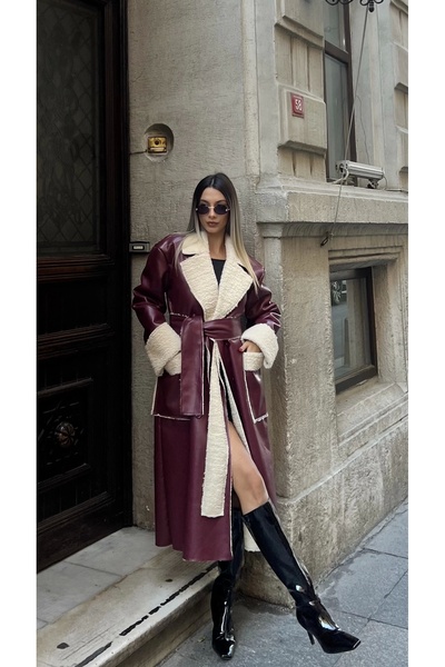 Eka Жіночий бордовий плюшевий пальто 0990-2694