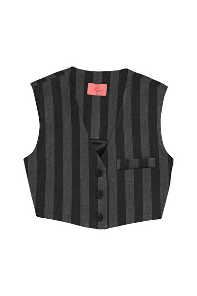 Quzu سترة رمادية مخططة بأزرار