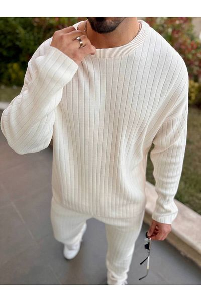 elkumoda Ribbed Knitwear Soft Textured Cotton Long Sweater - Sleeve T-Shirt
